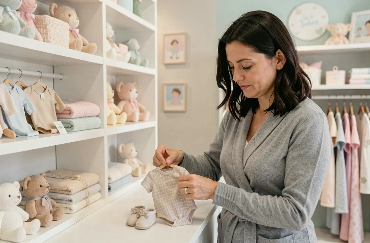 Intérieur de Les Bébés de Sabine à Arras, boutique spécialisée naissance avec des vêtements et accessoires pour nouveau-nés