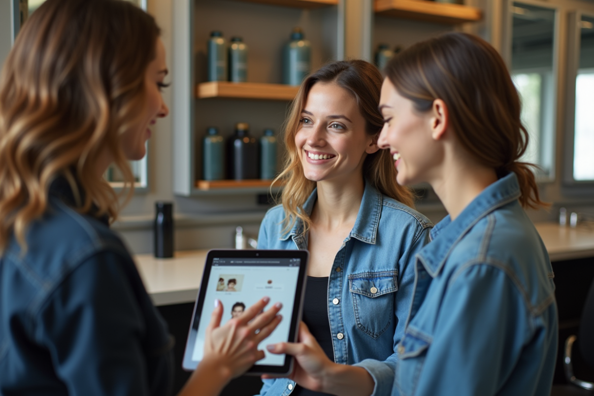 Jeune femme souriante dans un salon de coiffure moderne
