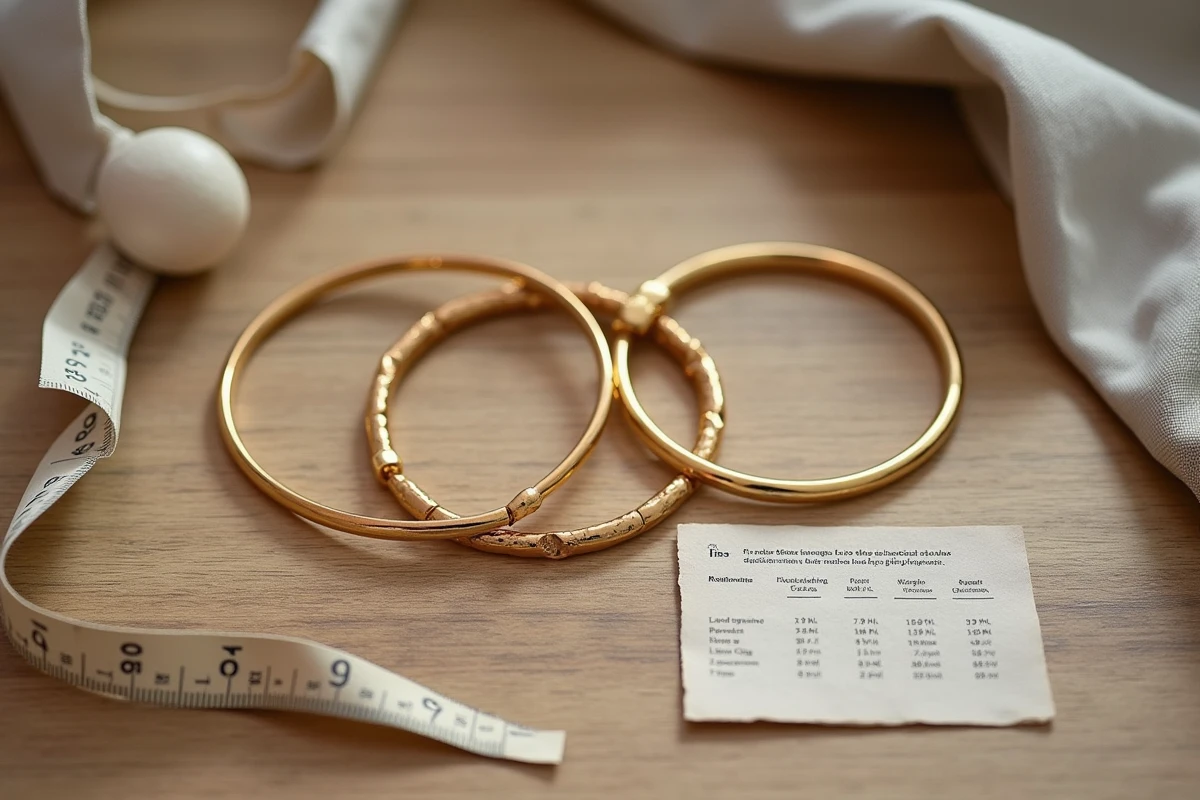 Comparaison de bracelets jonc en or de différentes largeurs et finitions en vue du dessus