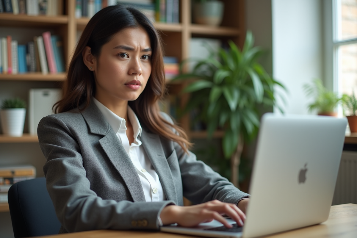 Femme d affaires regardant son ordinateur portable