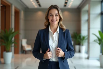 Jeune femme d'affaires en costume dans un bureau moderne