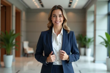 Jeune femme d'affaires en costume dans un bureau moderne