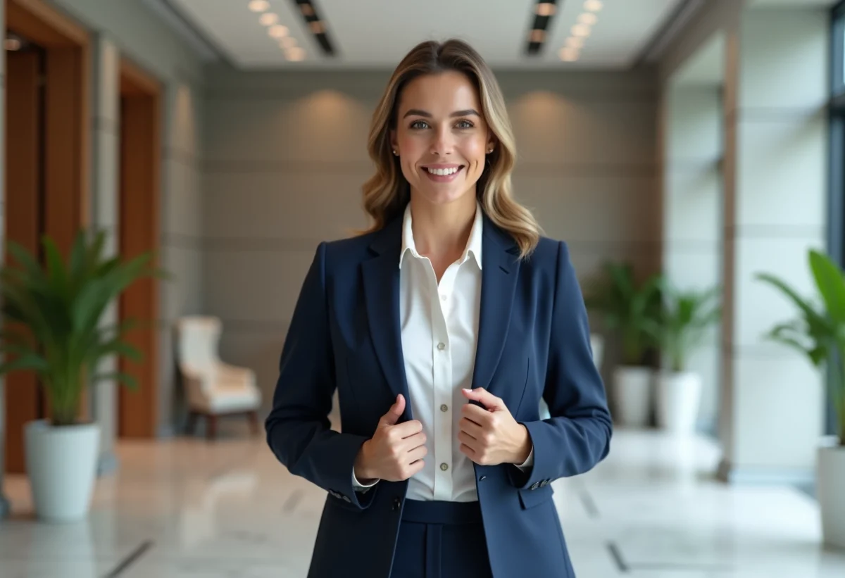 Jeune femme d'affaires en costume dans un bureau moderne