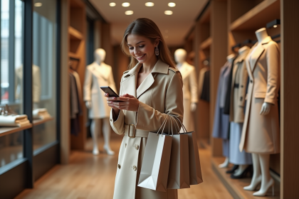Femme élégante avec sacs à la boutique chic