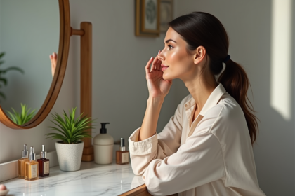Femme méditerranéenne se regardant dans un miroir
