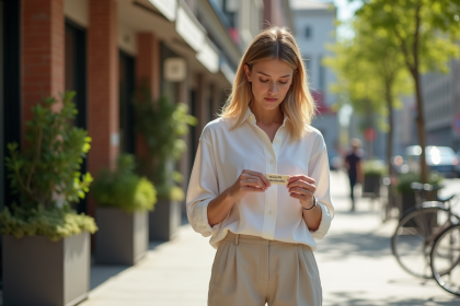 Jeune femme en vêtements écologiques dans la ville