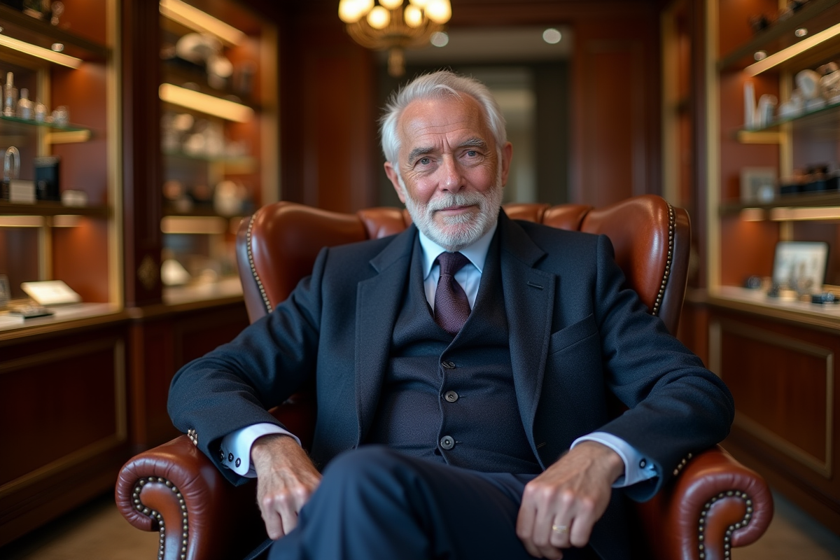 Homme d age en costume dans une boutique luxueuse