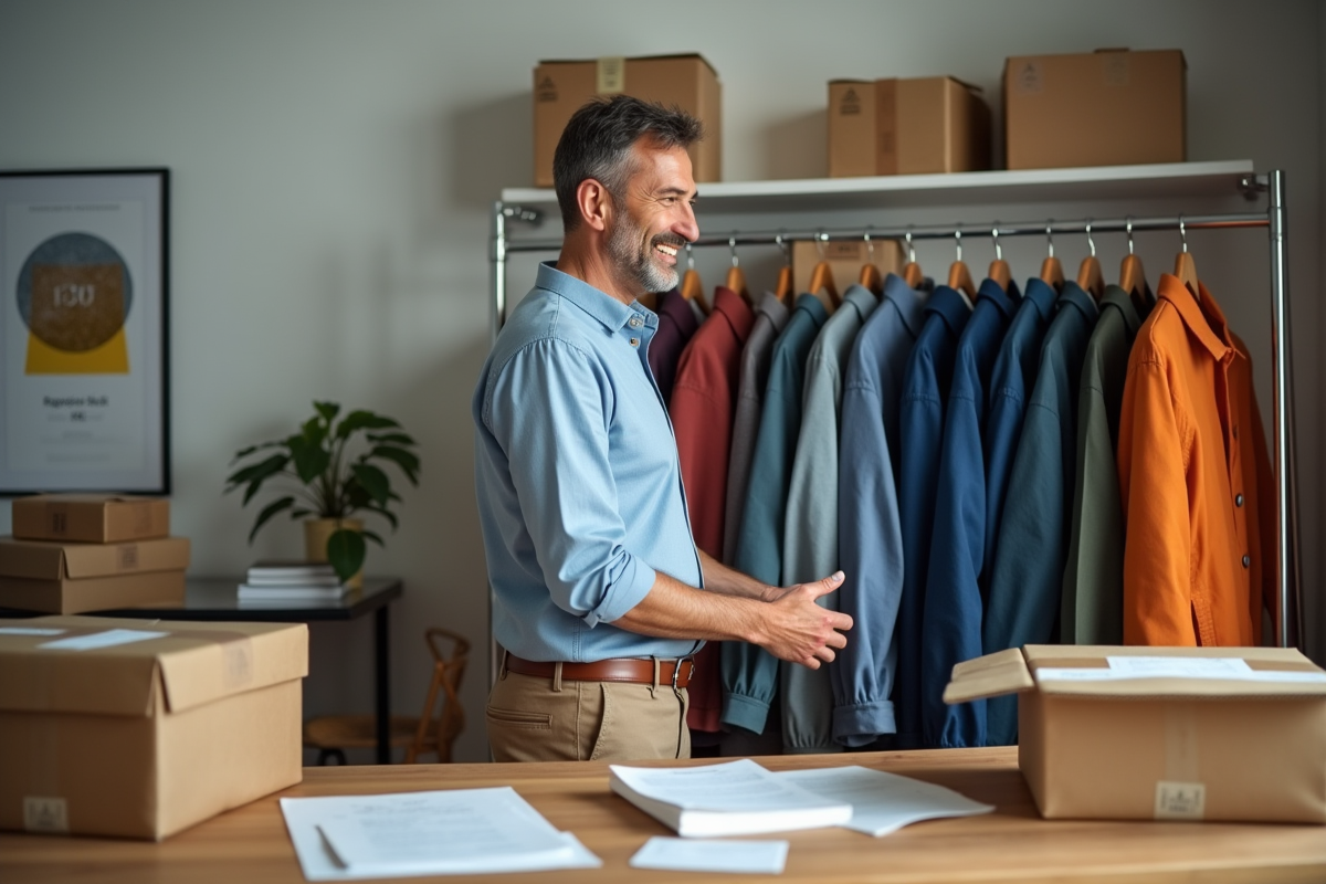 Homme triant des vestes d