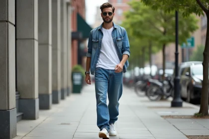 Homme en jeans décontractés dans la ville