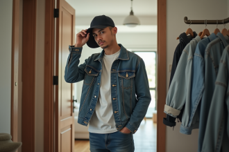 Jeune homme en denim dans un appartement moderne