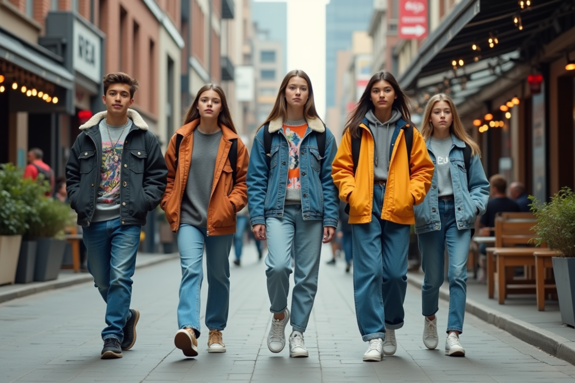 Groupe d'adolescents en mode tendance urbaine 2025