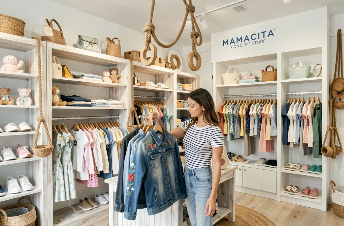 Intérieur du Mamacita Concept Store au Touquet-Paris-Plage, boutique tendance pour enfants avec décor côtier et vêtements de créateurs