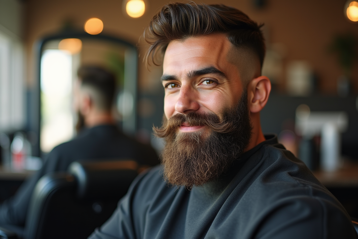 Homme avec barbe soignée dans un salon de coiffure