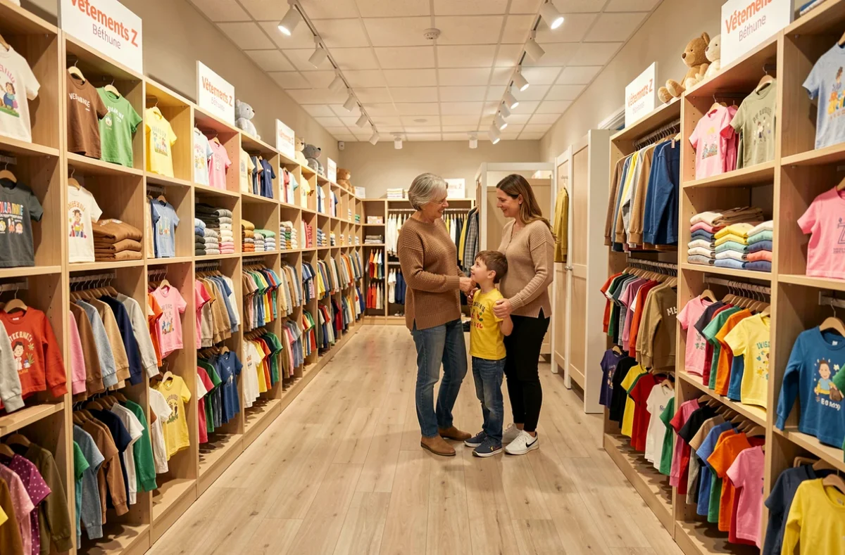 Boutique Vêtements Z à Béthune, enseigne familiale proposant des vêtements pratiques pour enfants dans un espace spacieux